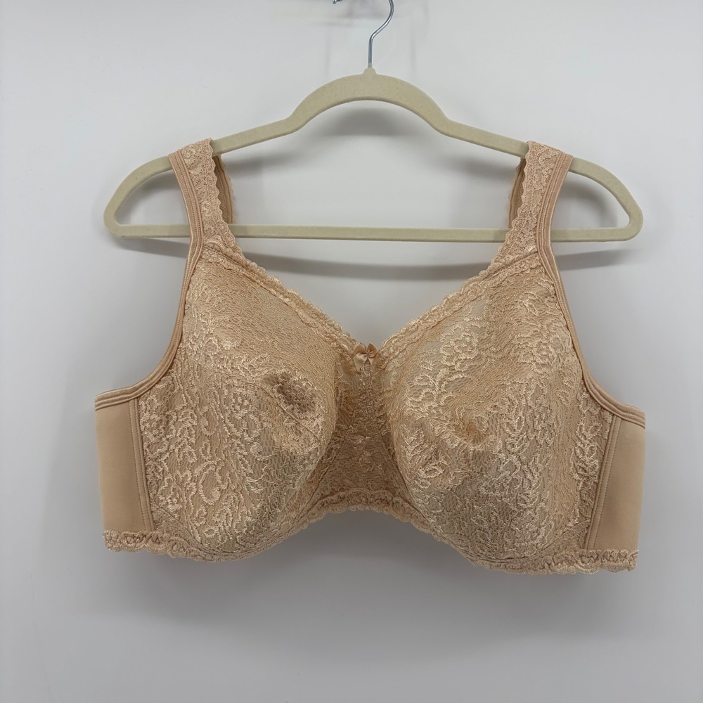 Playtex Womens 46C Nude Bra 18 Hour Ultimate Shoulder Comfort Lace Wirefree 4088